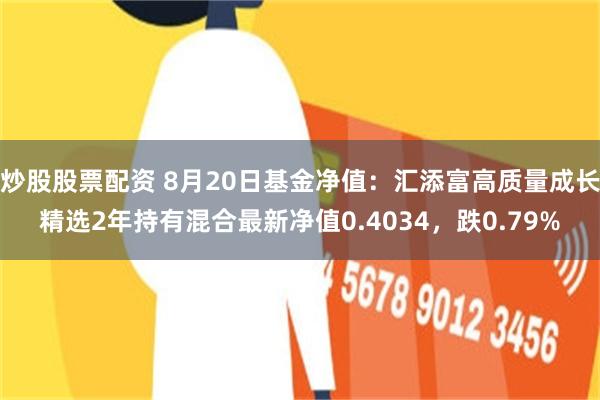 炒股股票配资 8月20日基金净值：汇添富高质量成长精选2年持有混合最新净值0.4034，跌0.79%